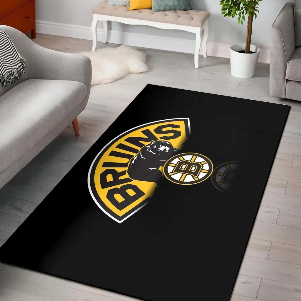 Boston Bruins Rug - Team Logo Area Floor Mat Blue and Brown
