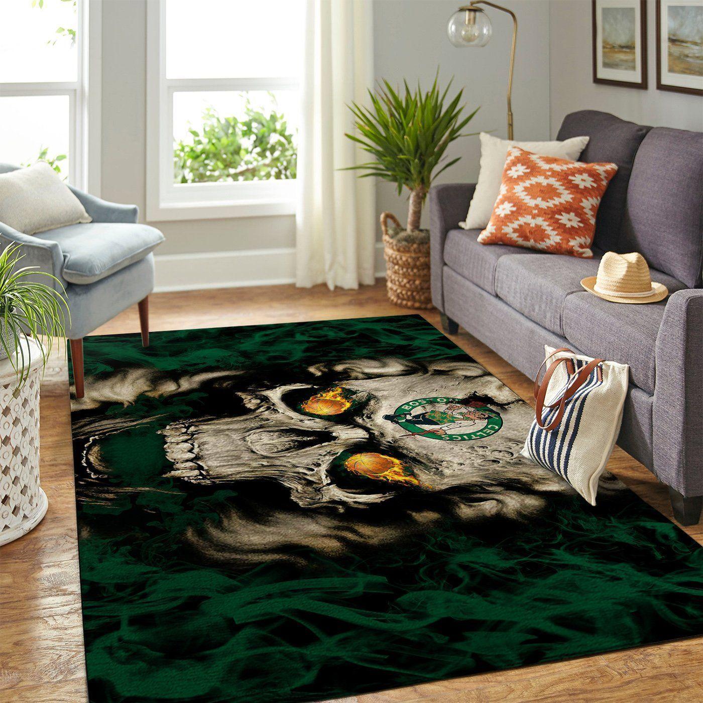 Boston Celtics Nba Area Rugs Team Logo Skull Style Living Room Sports Rug