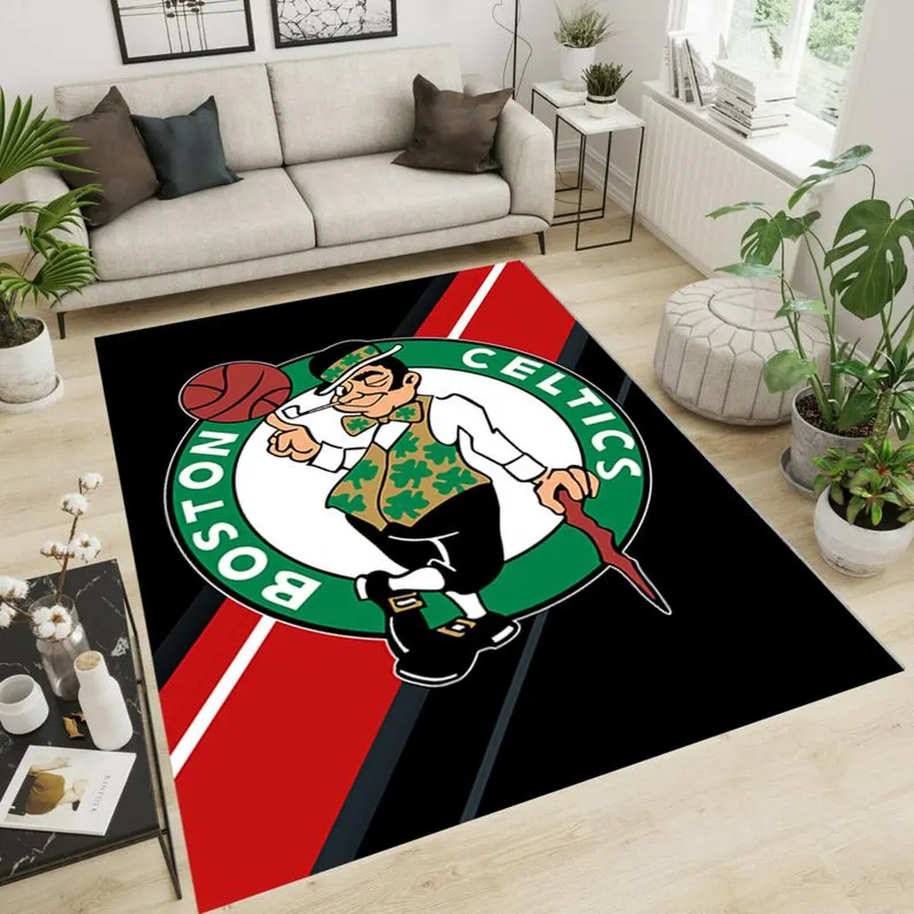 Boston Celtics Rug - Logo Area Perfect for Living Room Black and Blue