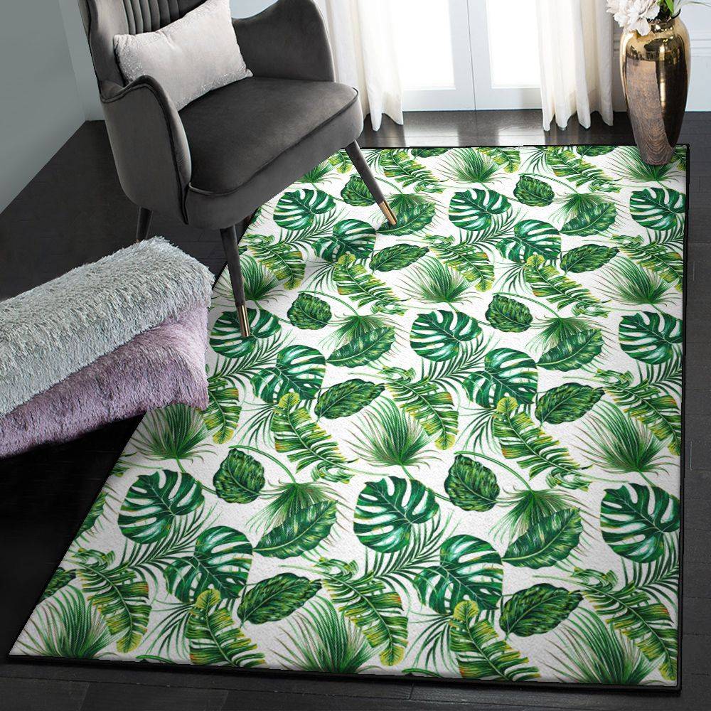 Botanist Gift Dining Room Rug, Green Pattern Tropical Palm Leaves GS CL Rug
