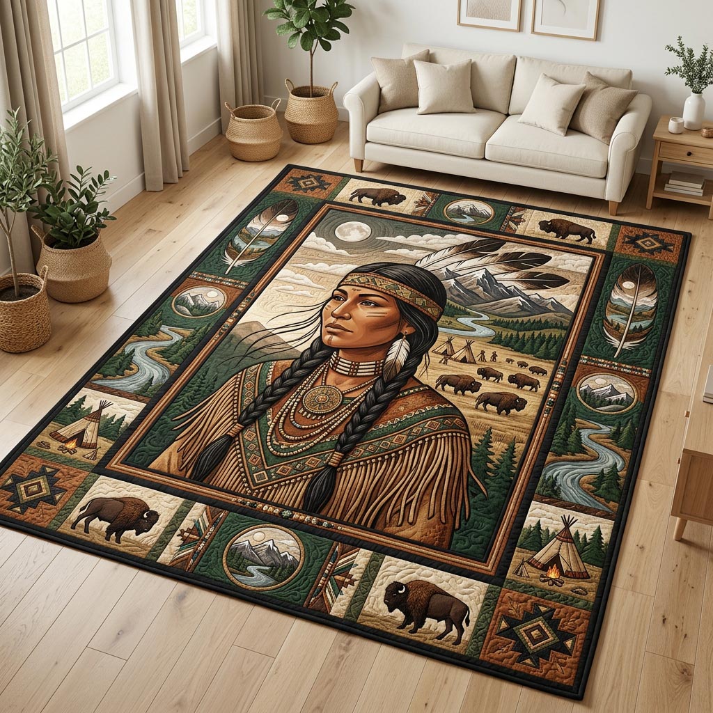 Braided Warrior Buffalo Plains Area Rug - Non-Slip Washable 3D Print Rug for Living Room & BedroomTVC210863