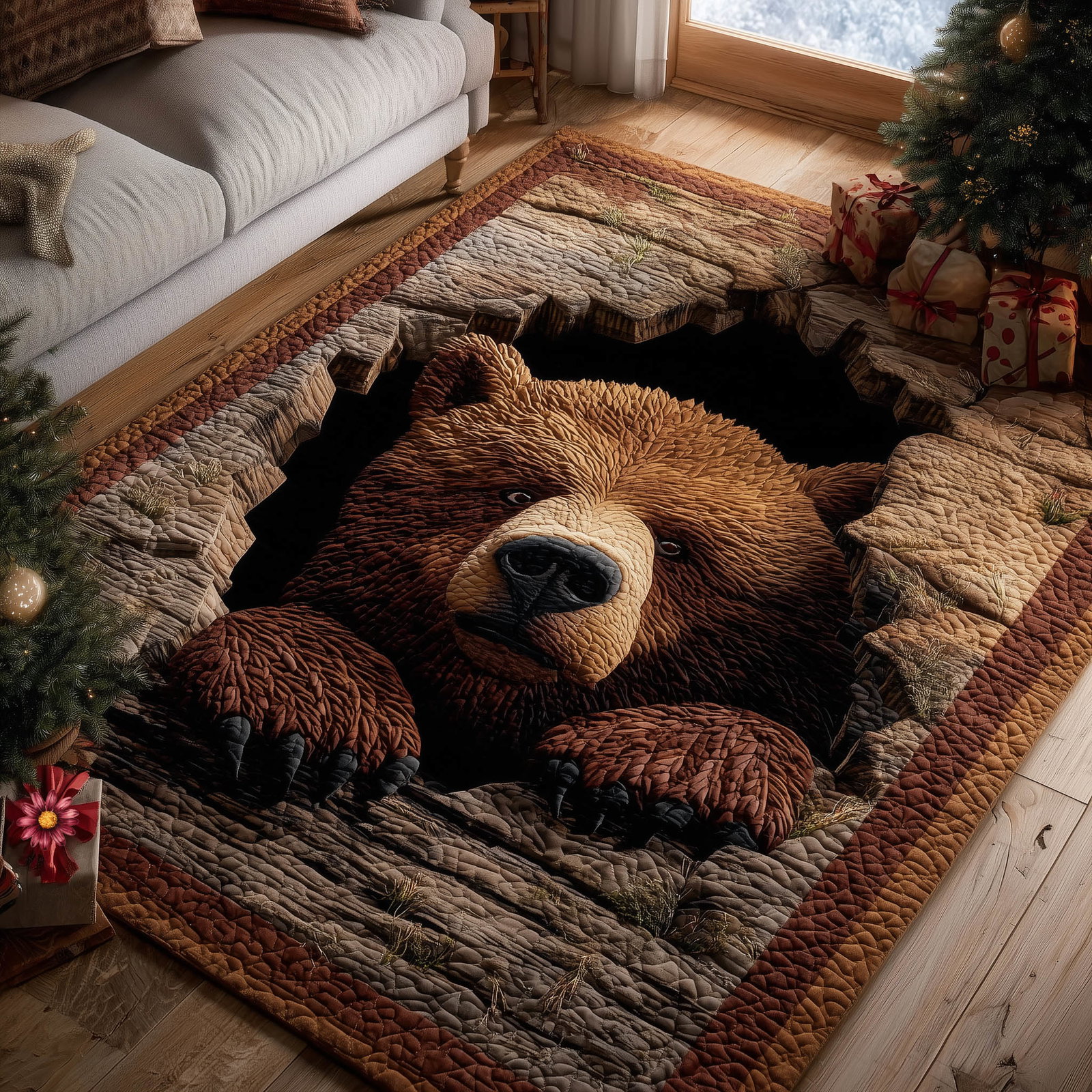 Brown Bear Area Rug - Non-Slip Washable 3D Print Rug for Living Room & BedroomTVC2108165