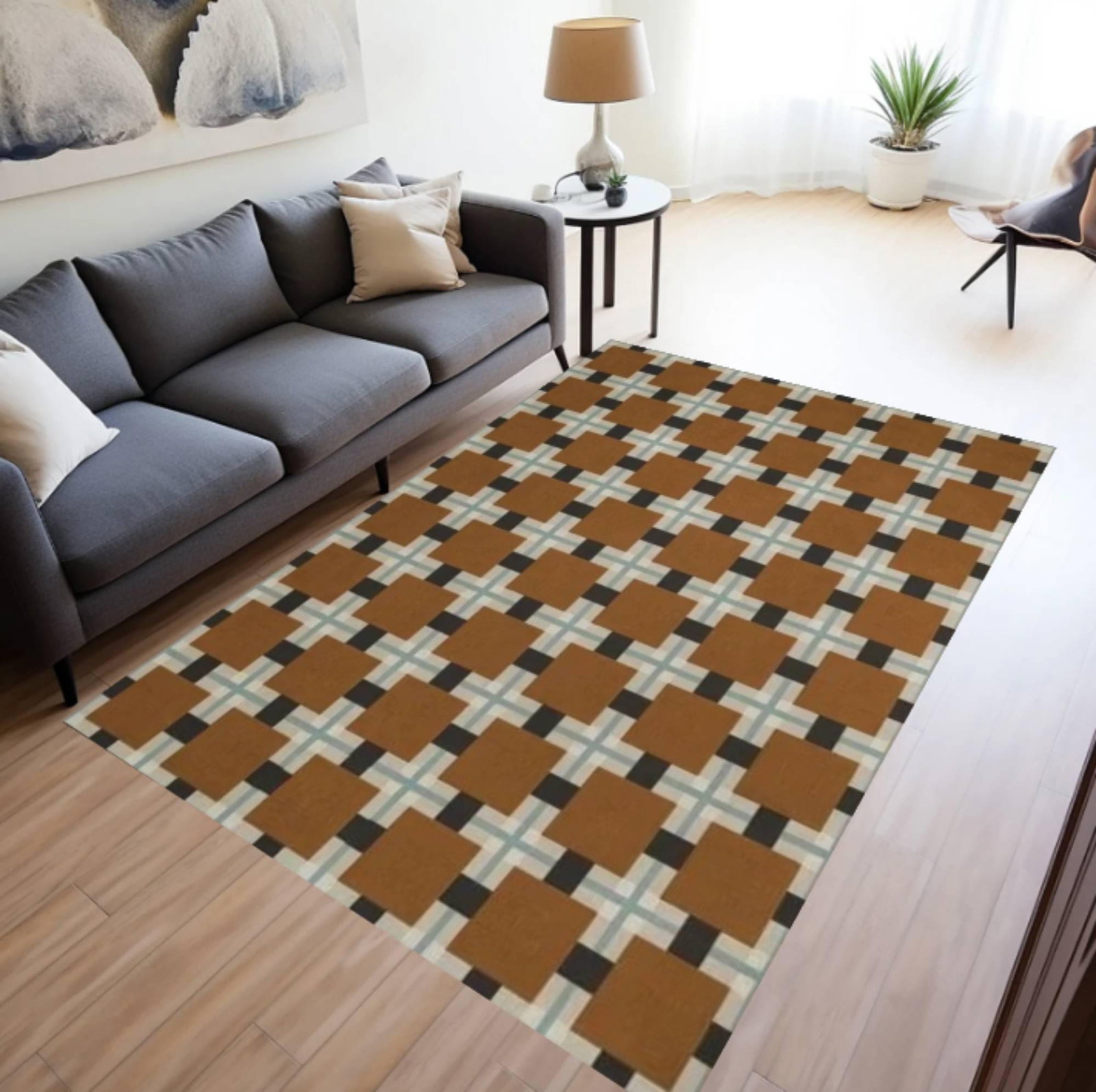 Brown Checkered Mid-Century Modern RugTVC1708392