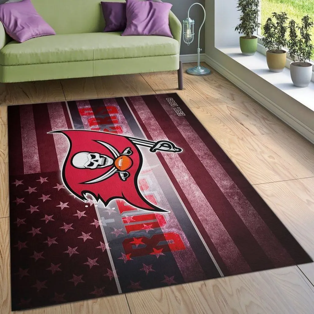 Buccaneers Area Rug for Living Room Floor Decor Black and Red