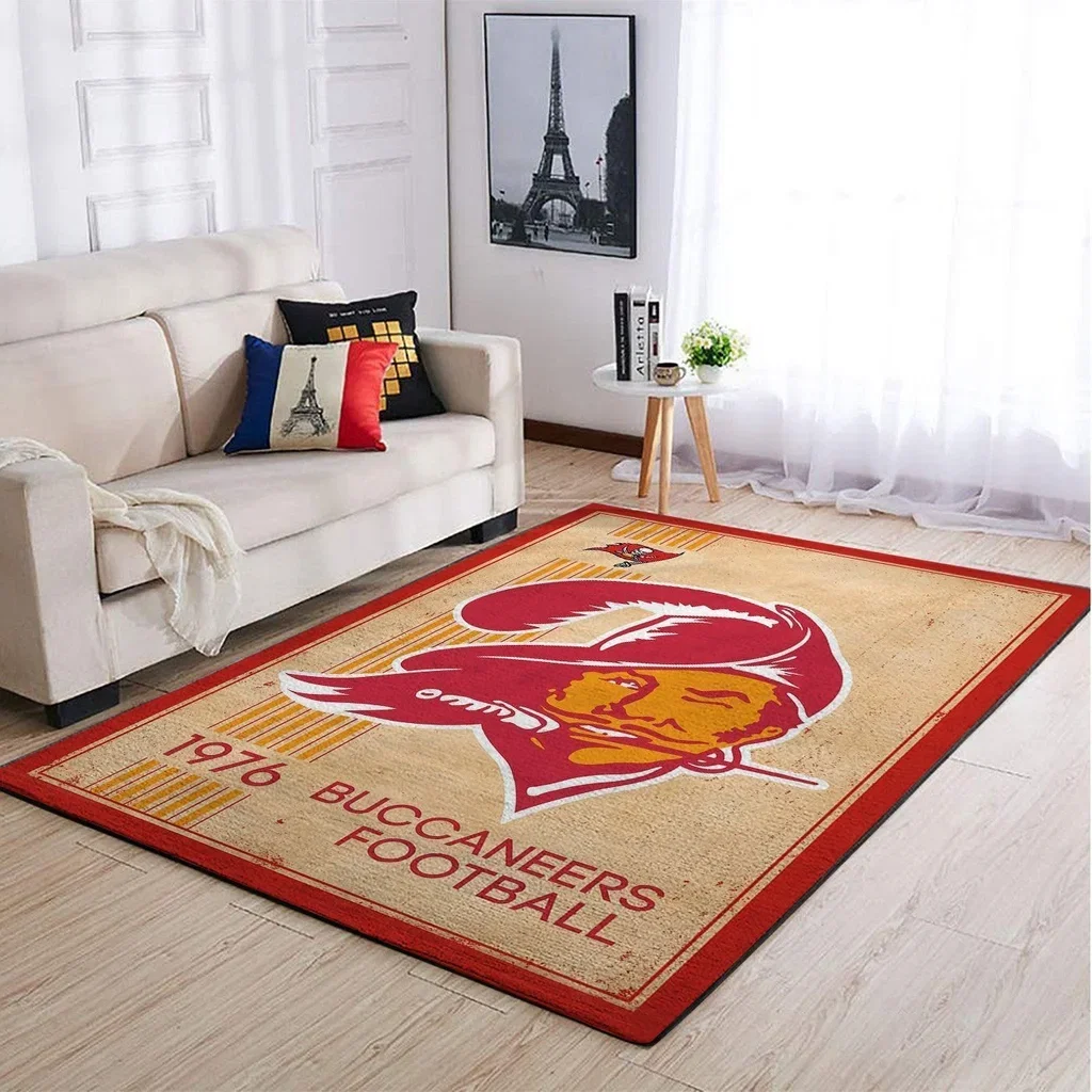 Buccaneers Football Rug Vintage Style for Living Room Beige and Red