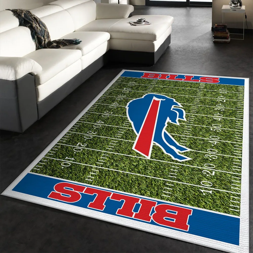 Buffalo Bills Rug - Football Field Fan Floor Decor Blue and Green
