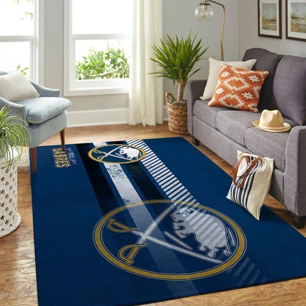 Buffalo Sabres Rug - Area Perfect for Living Room Decor Blue and Yellow