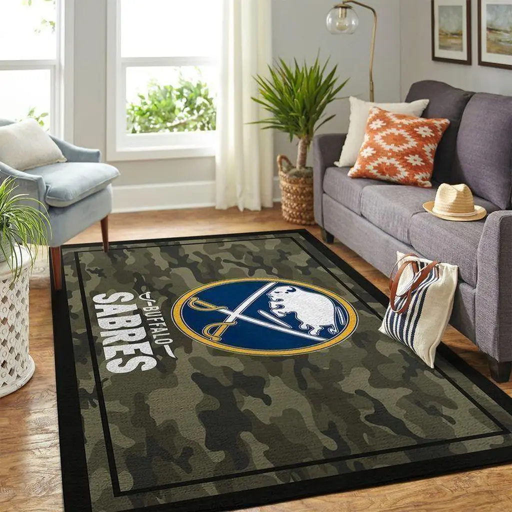 Buffalo Sabres Rug - Camo Perfect for Living Room Decor Black and Green