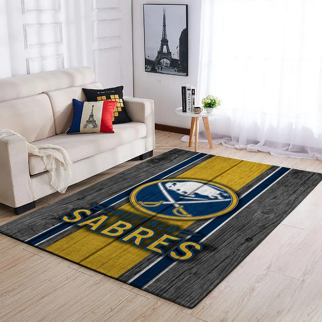 Buffalo Sabres Rug - Vintage Area for Home Decor Yellow and Brown