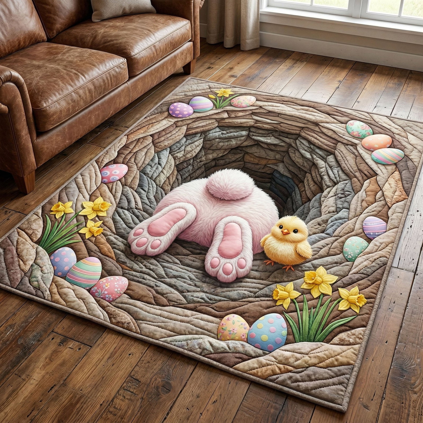 Bunny Burrow Area Rug - Non-Slip Washable 3D Print Rug for Living Room & BedroomTVC2108142