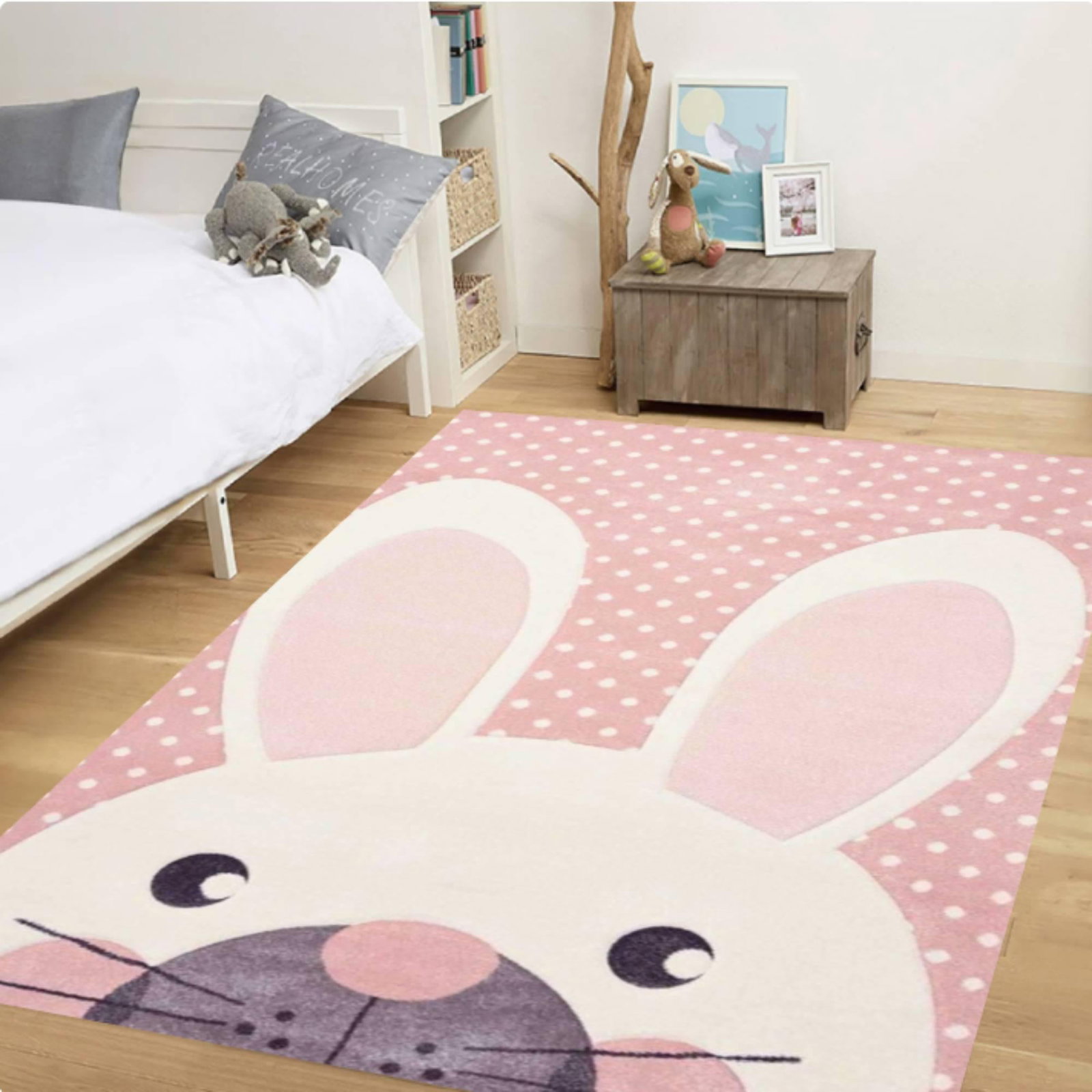 Bunny with Pink Polka Dot Background RugTVC1708387