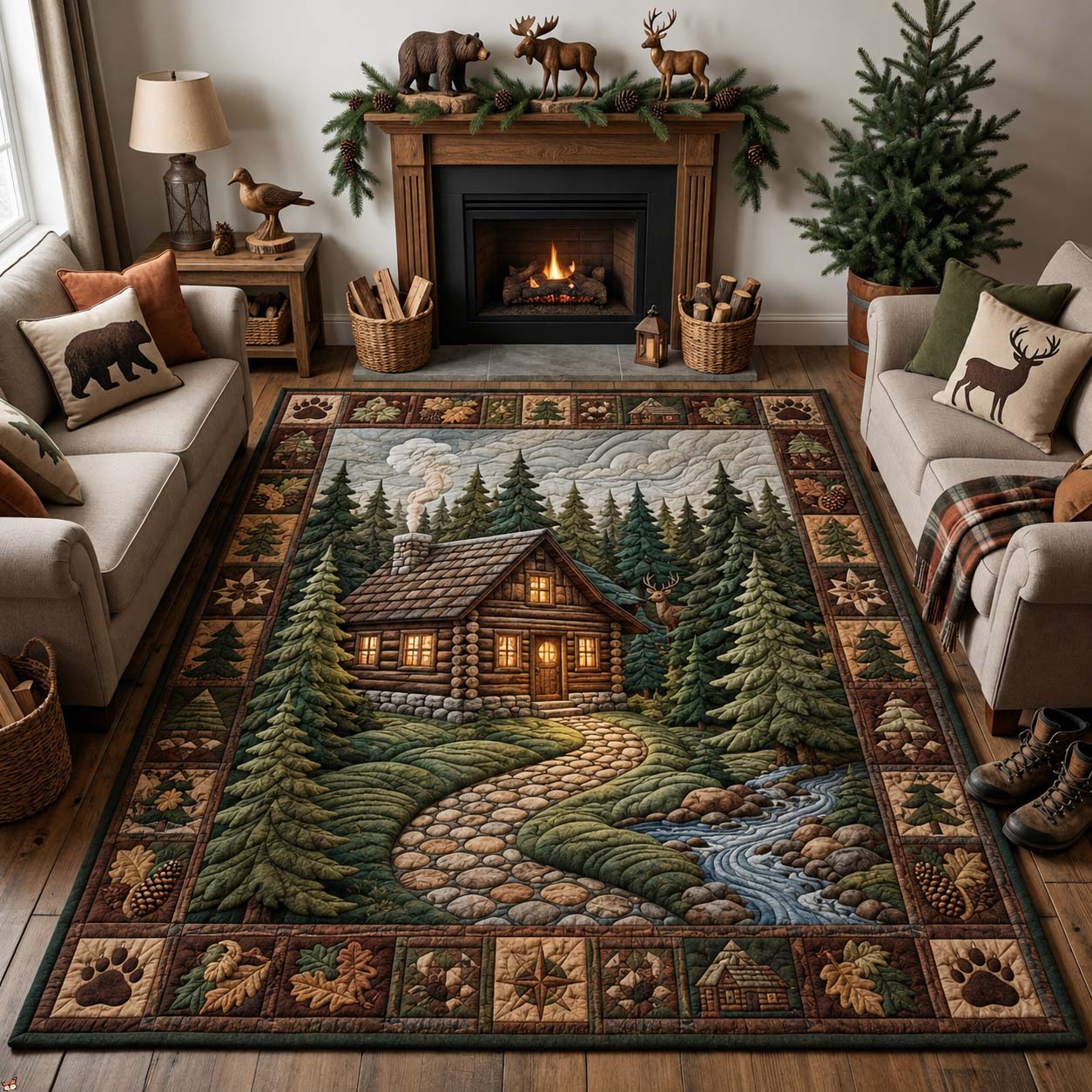 Cabin & Lodge Area Rug - Non-Slip Washable 3D Print Rug for Living Room & BedroomTVC2108103