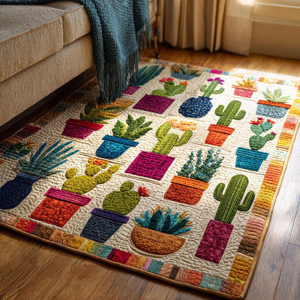 Cactus Glow Area Rug - Non-Slip Washable 3D Print Rug for Living Room & BedroomTVC210873