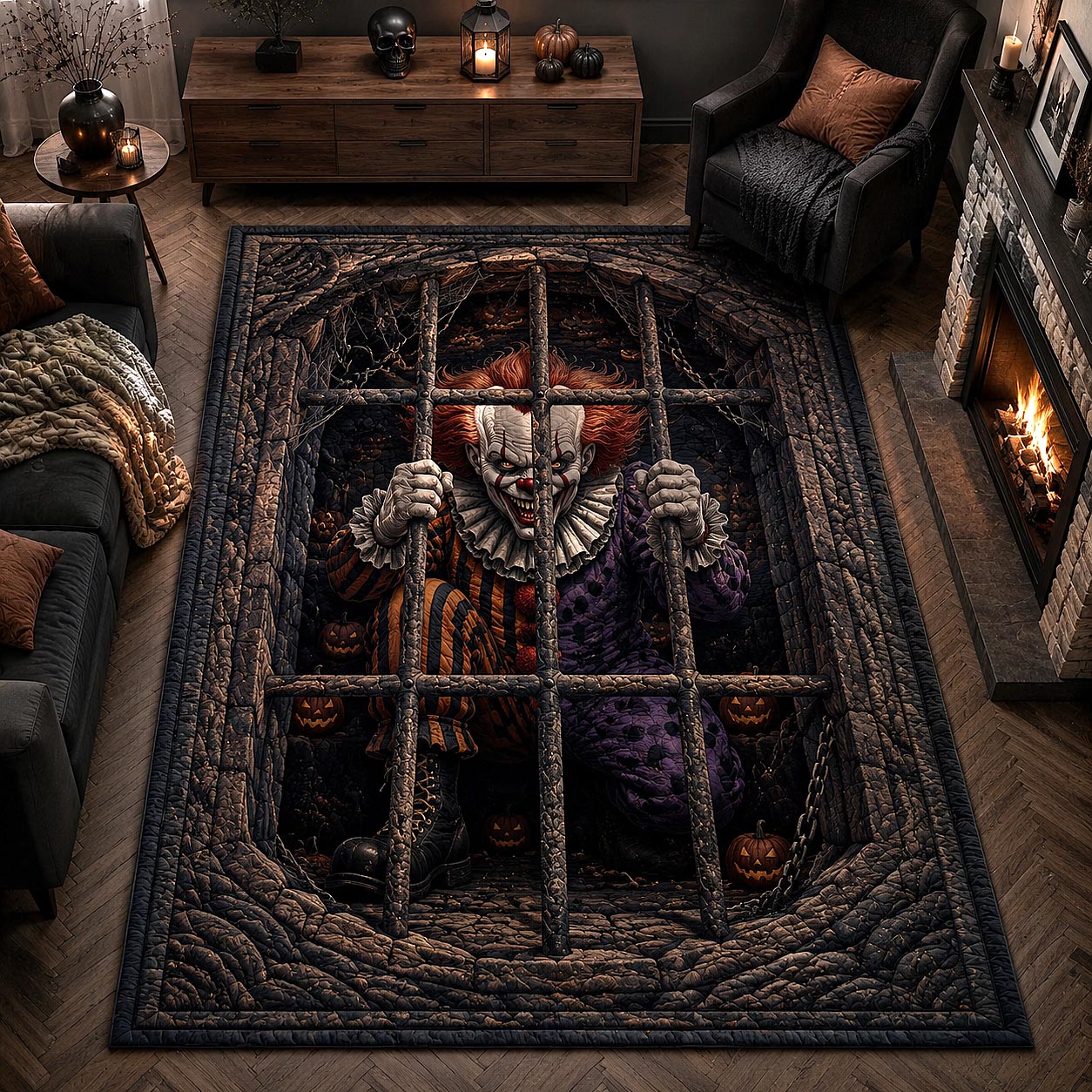Caged Circus Clown Area Rug - Non-Slip Washable 3D Print Rug for Living Room & BedroomTVC210855