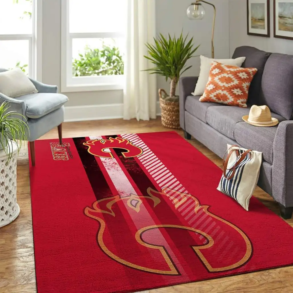 Calgary Flames Rug - Area Perfect for Hockey Fans Living Room Black and Red