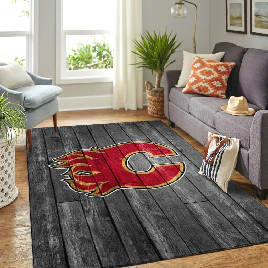 Calgary Flames Rug - Living Room Decor Carpet Black and Red
