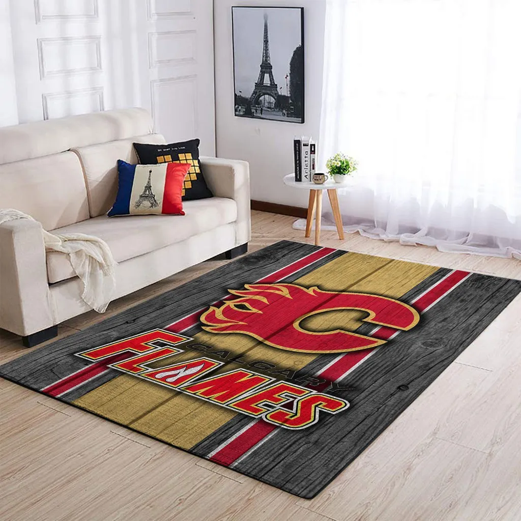 Calgary Flames Rug - Retro Hockey Team Floor Mat Black and Red