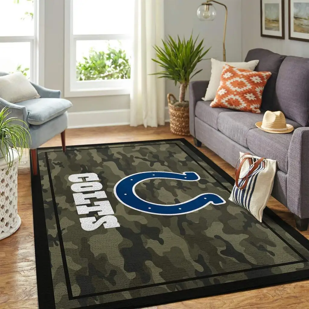Camo Area Rug with Sports Team Logo for Living Room Black and Brown