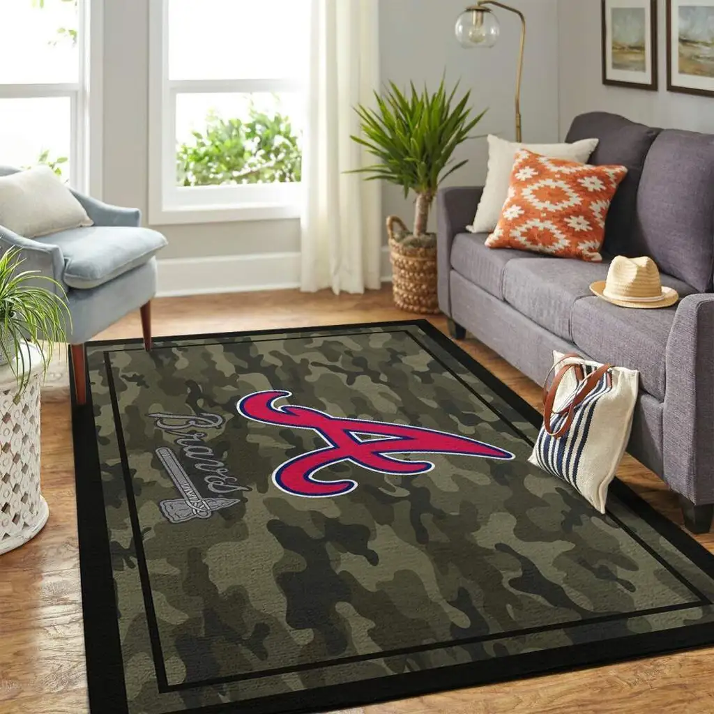 Camouflage Braves Logo Rug Perfect for Living Room Decor Black and Green