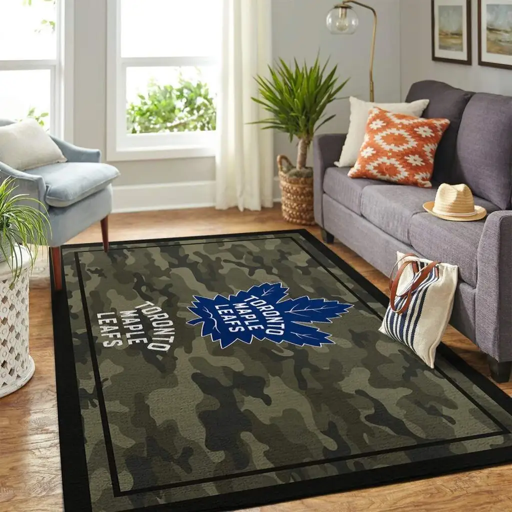 Camouflage Maple Leafs Rug for Living Room Toronto Black and Green