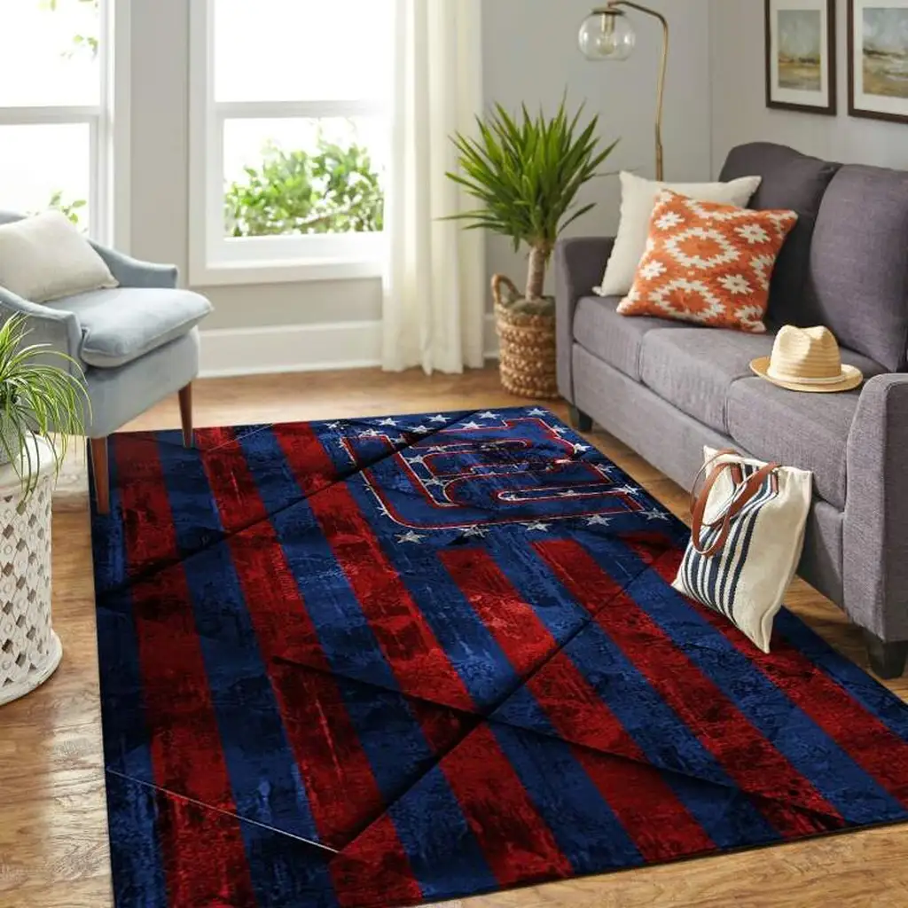 Camouflage Rug with Giants Logo for Living Room Decor Blue and Red