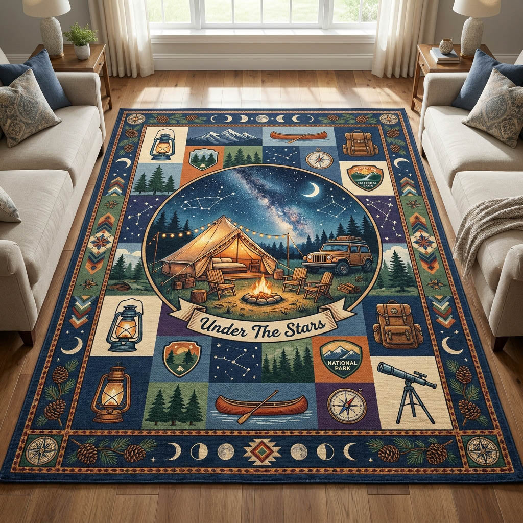 Camping Area Rug - Non-Slip Washable 3D Print Rug for Living Room & BedroomTVC2108165
