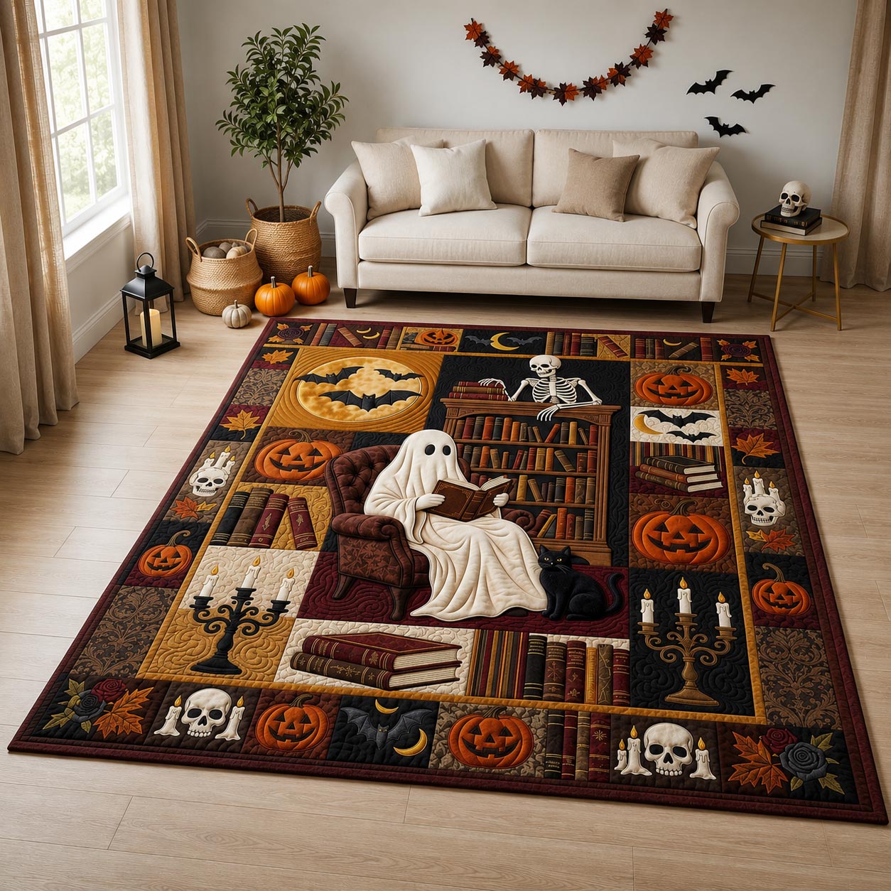 Candlelit Ghost Reader Area Rug - Non-Slip Washable 3D Print Rug for Living Room & BedroomTVC210862