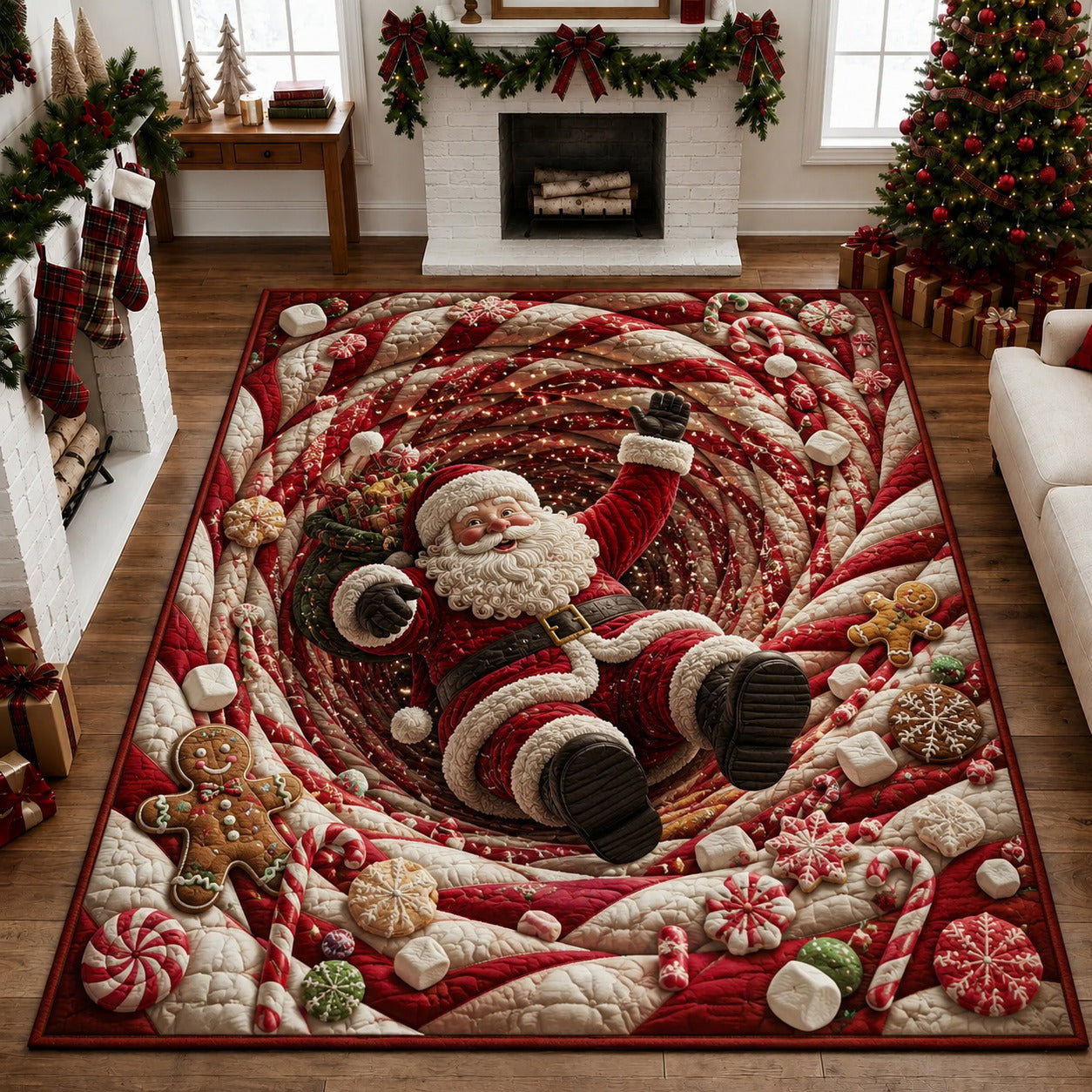 Candy Swirl Vortex Santa Area Rug - Non-Slip Washable 3D Print Rug for Living Room & BedroomTVC210862