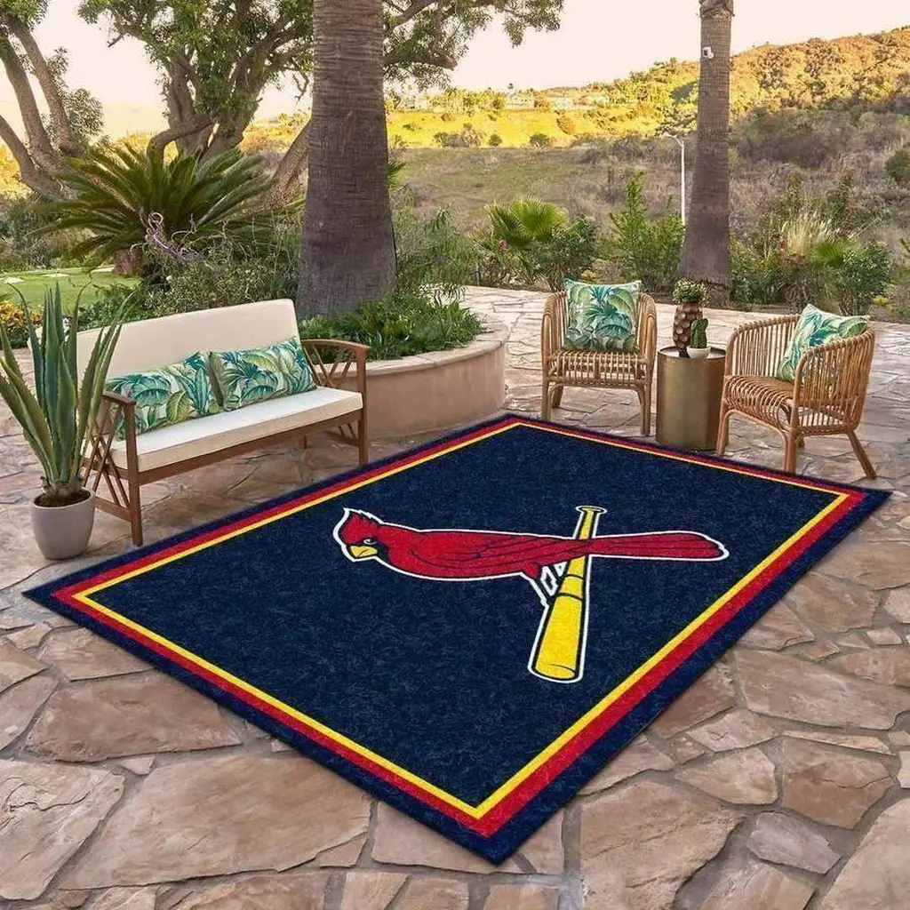 Cardinal Baseball Rug with Bat for Home Decor Blue and Red