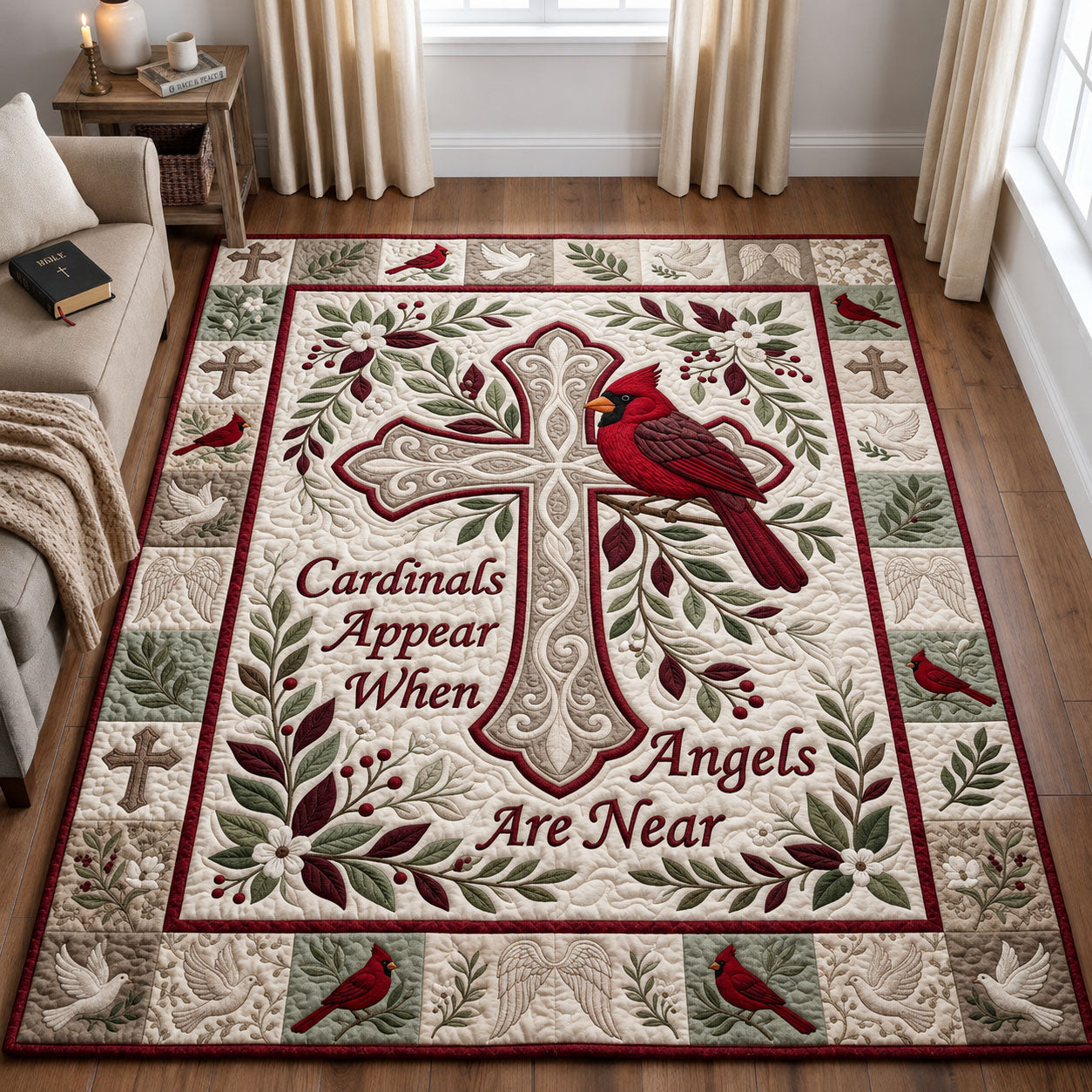 Cardinals And Angels Cross Area Rug - Non-Slip Washable 3D Print Rug for Living Room & BedroomTVC210858