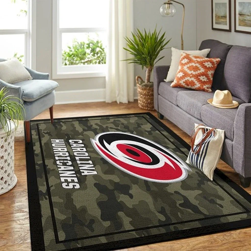 Carolina Hurricanes Rug - Camo for Living Room Floor Decor Red and Gray