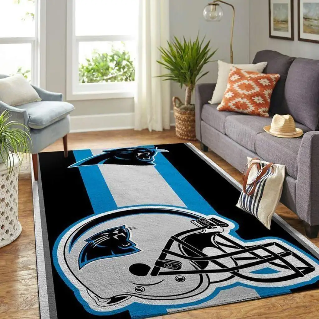 Carolina Panthers Rug - Football Helmet for Living Room Black and Blue