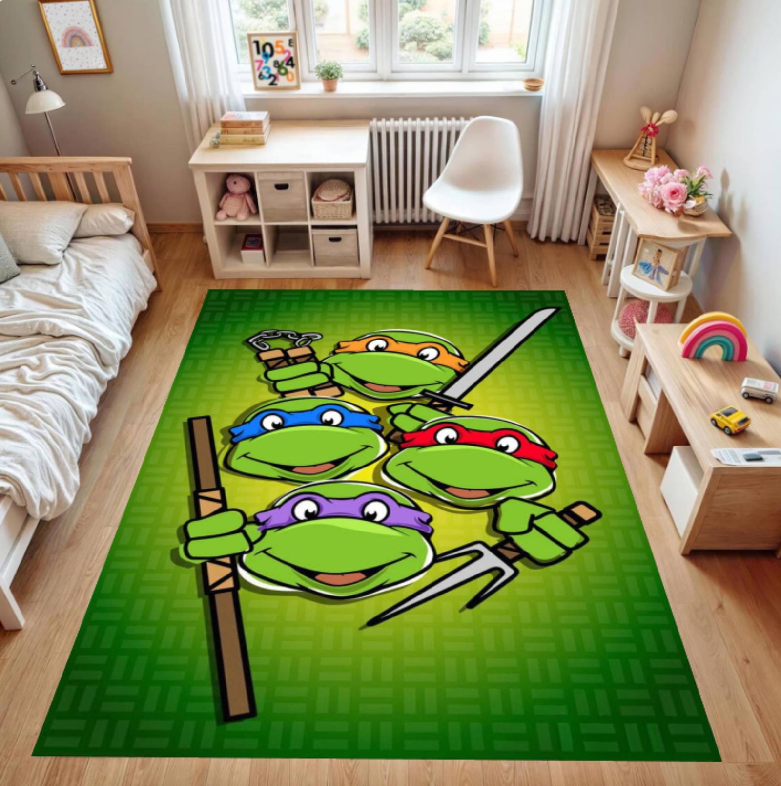 Cartoon Turtle Heroes Rug, Washable Kids Playroom CarpetTVC1708393