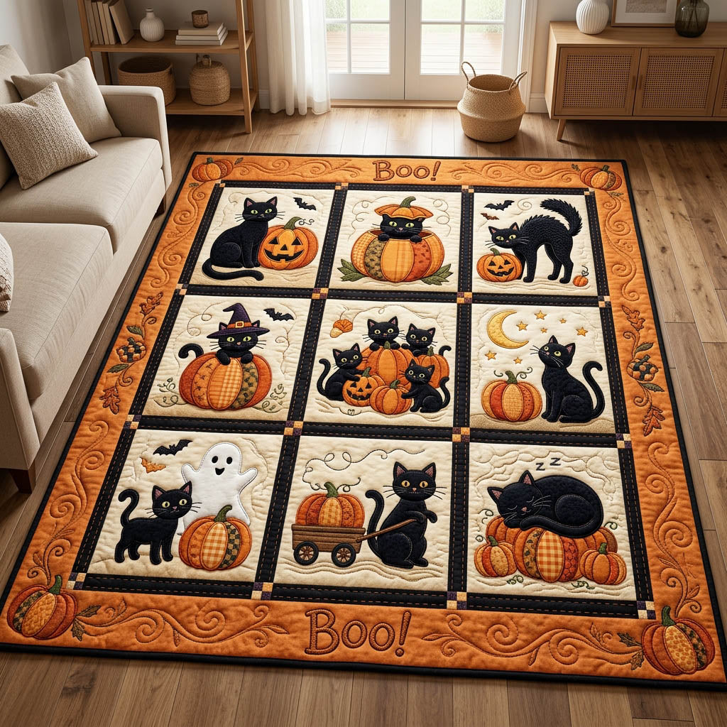 Cat Pumpkin Halloween Area Rug - Non-Slip Washable 3D Print Rug for Living Room & BedroomTVC2108152