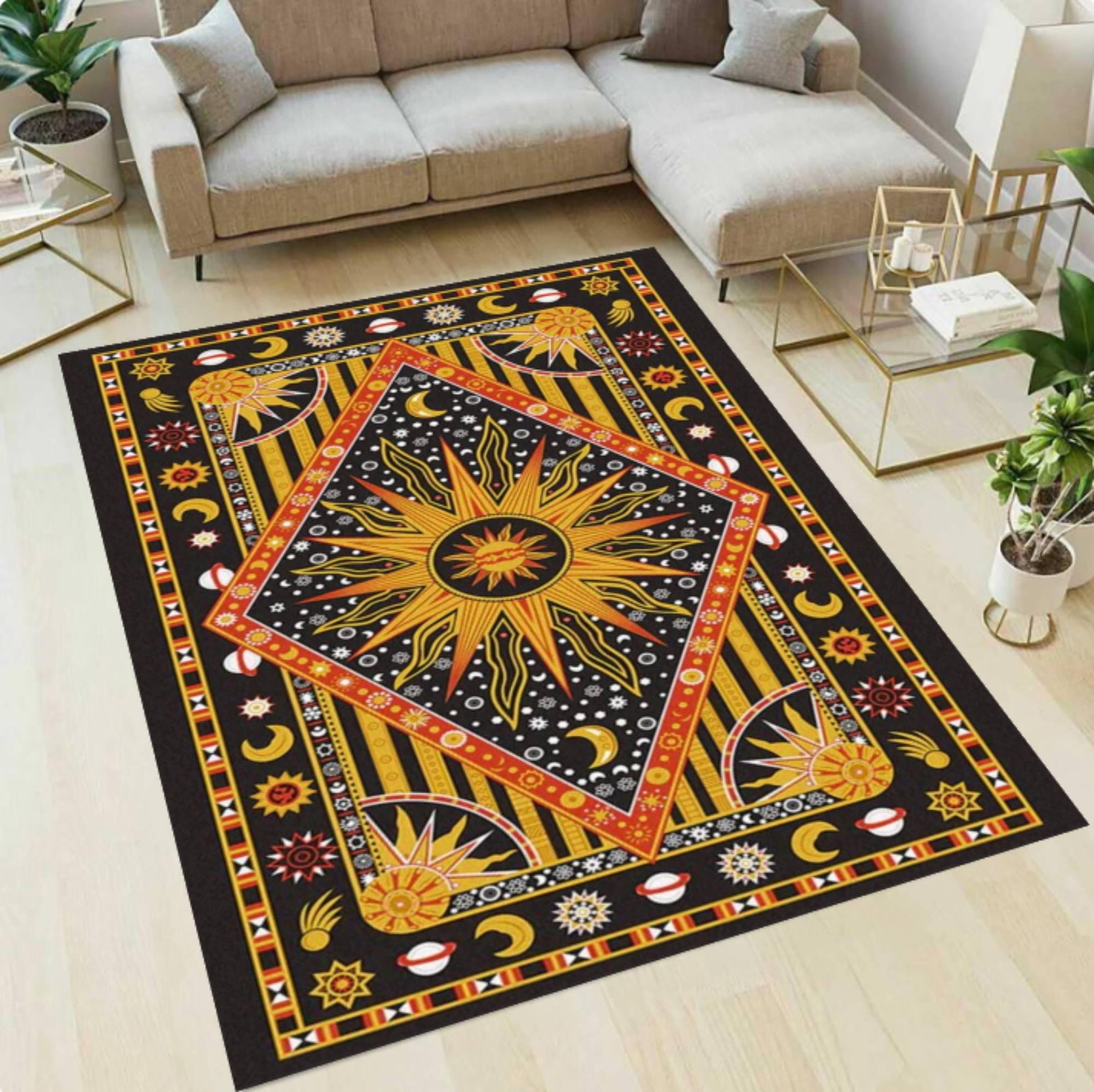 Celestial Sun Moon Area Rug, Boho Astrology CarpetTVC1708394