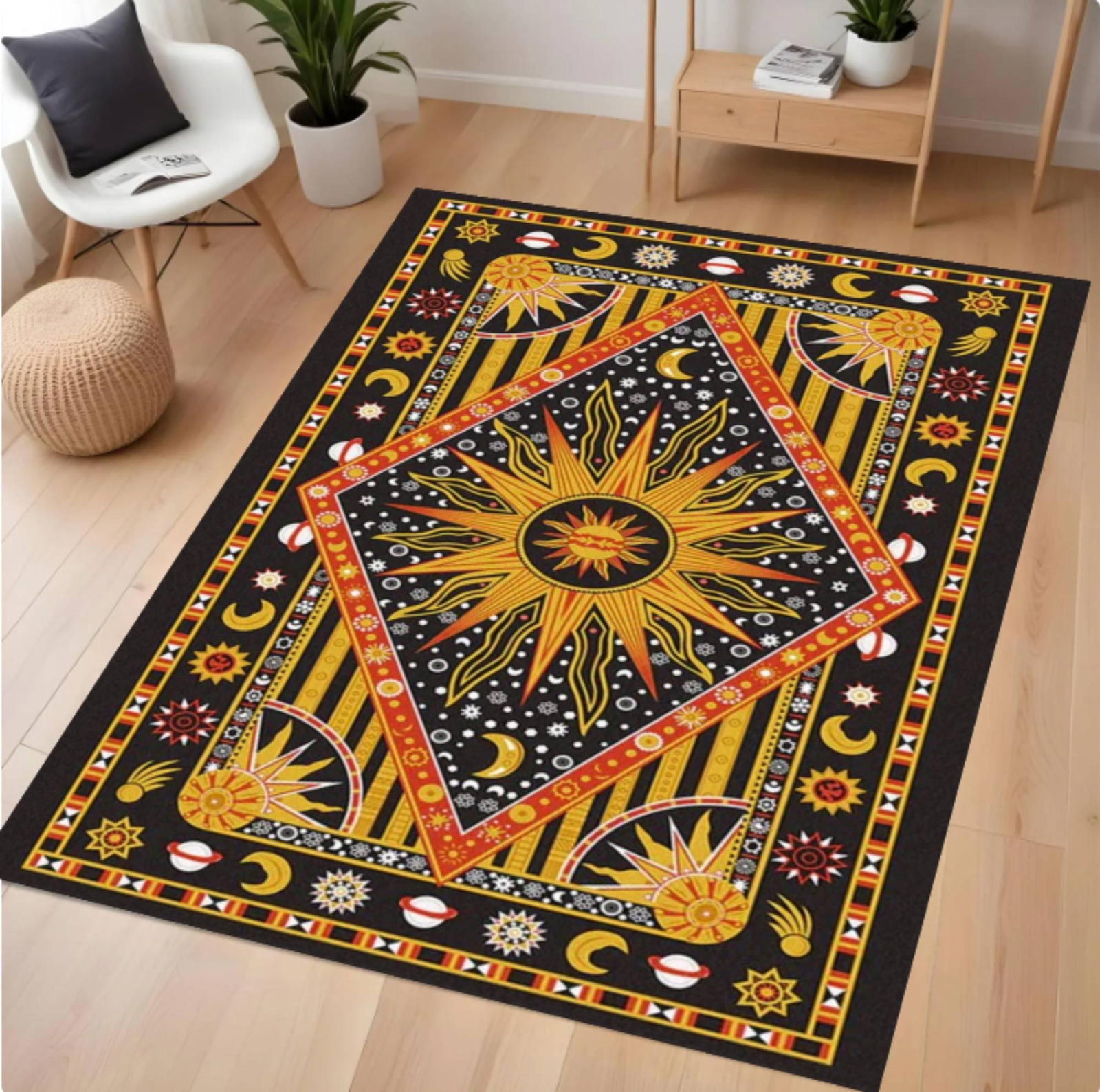 Celestial Sun Moon-vloerkleed Washable Non-slip Boho-astrologietapijtTVC1708372