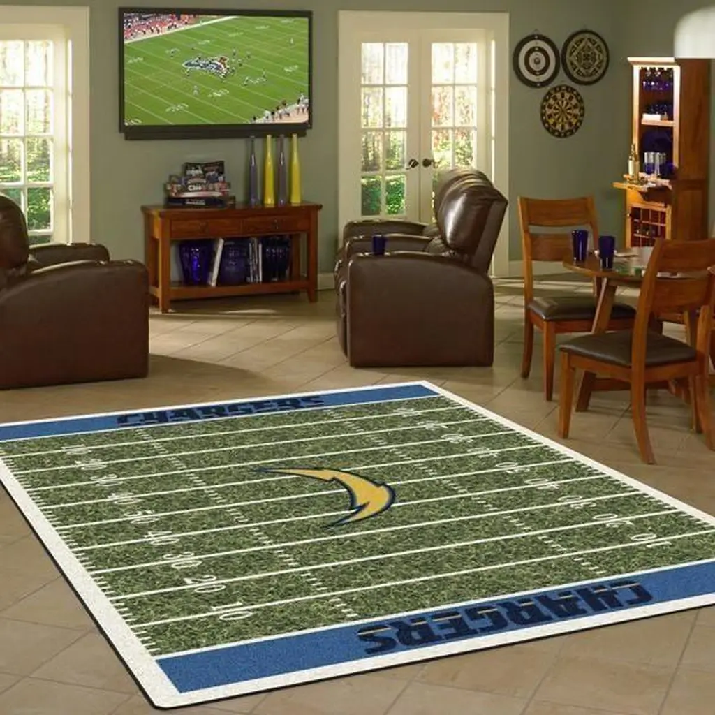 Chargers Football Field Rug Game Room Decor Carpet Blue and Green