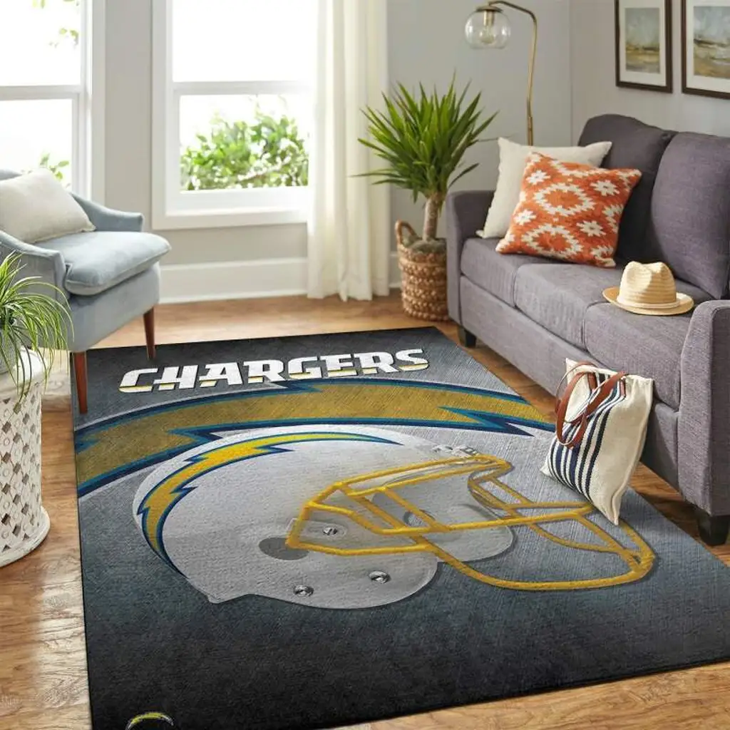 Chargers Football Helmet Rug for Living Room Decor Blue and Yellow