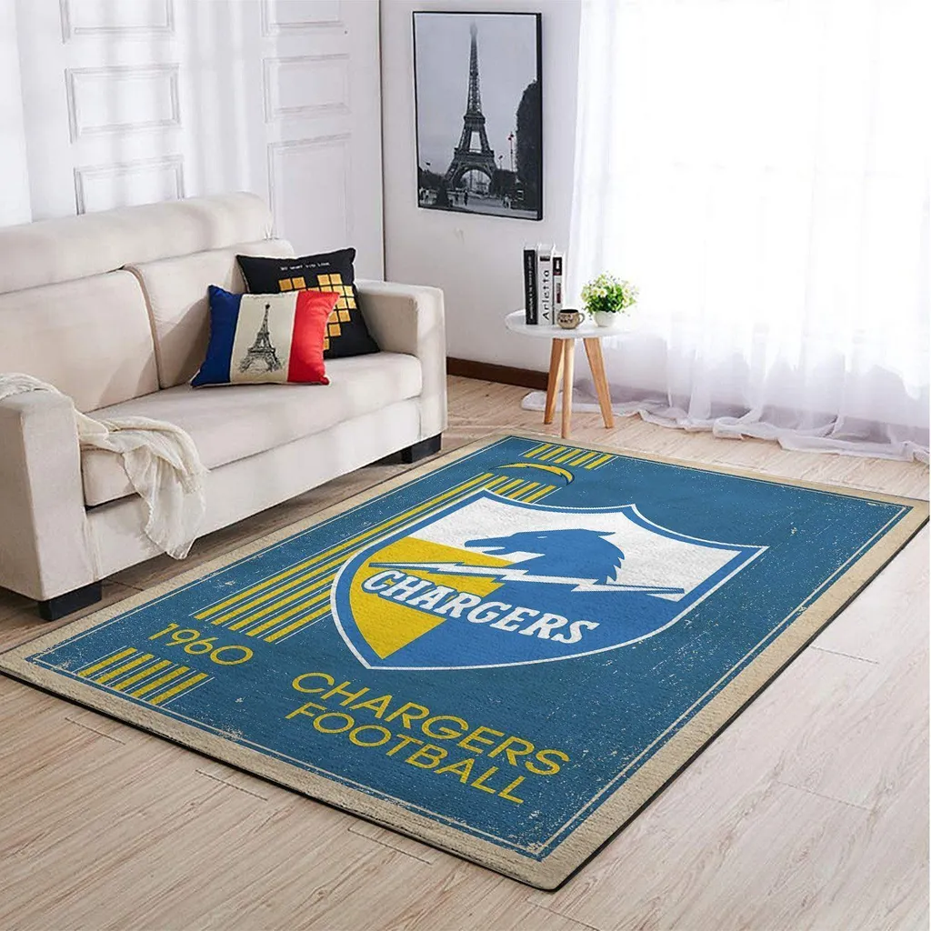 Chargers Football Rug for Living Room Decoration Blue and Yellow