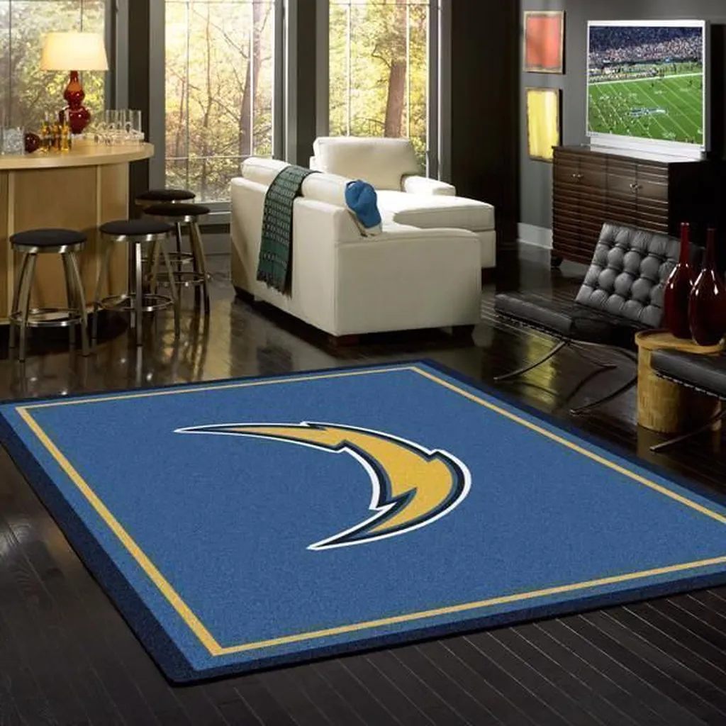 Chargers Logo Rug Ideal for Game Day Decor and Fans Blue and Yellow