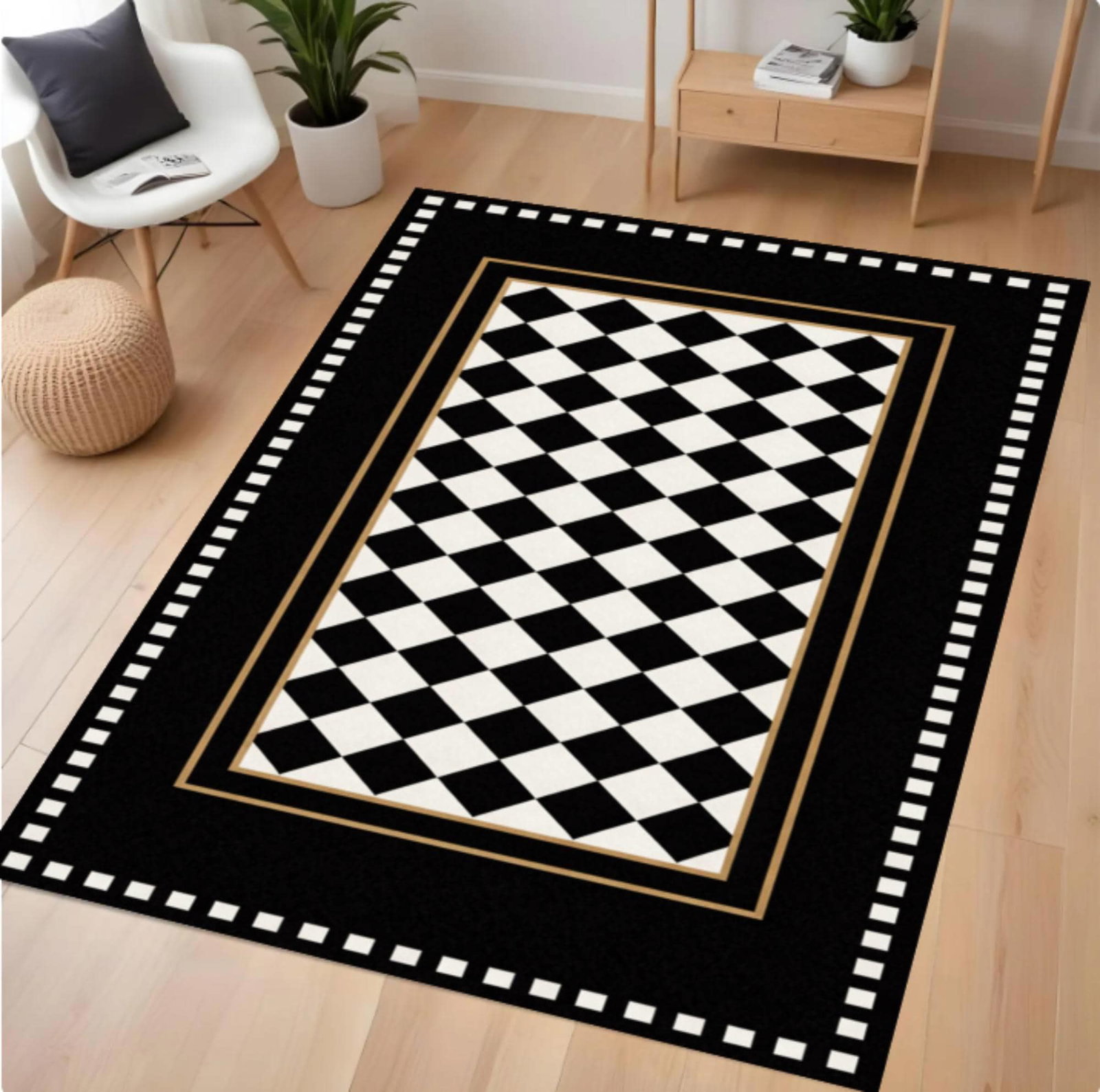 Checkerboard Rug Black and White Washable Non-slipTVC1708372