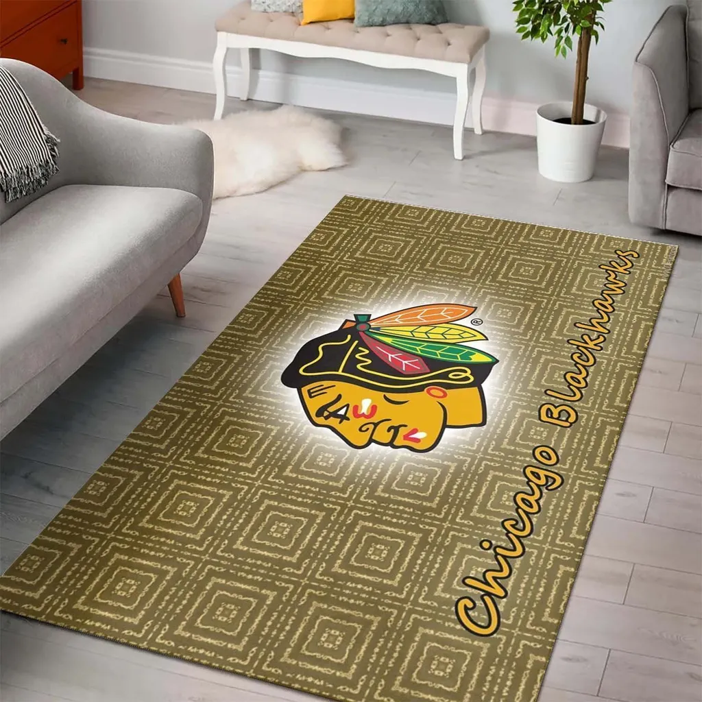Chicago Blackhawks Rug - Decorative Design for Home Black and Yellow