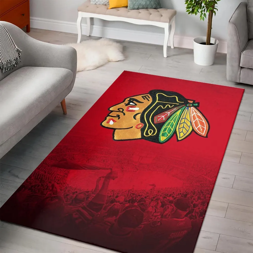 Chicago Blackhawks Rug - Logo Area for Living Room Black and Red