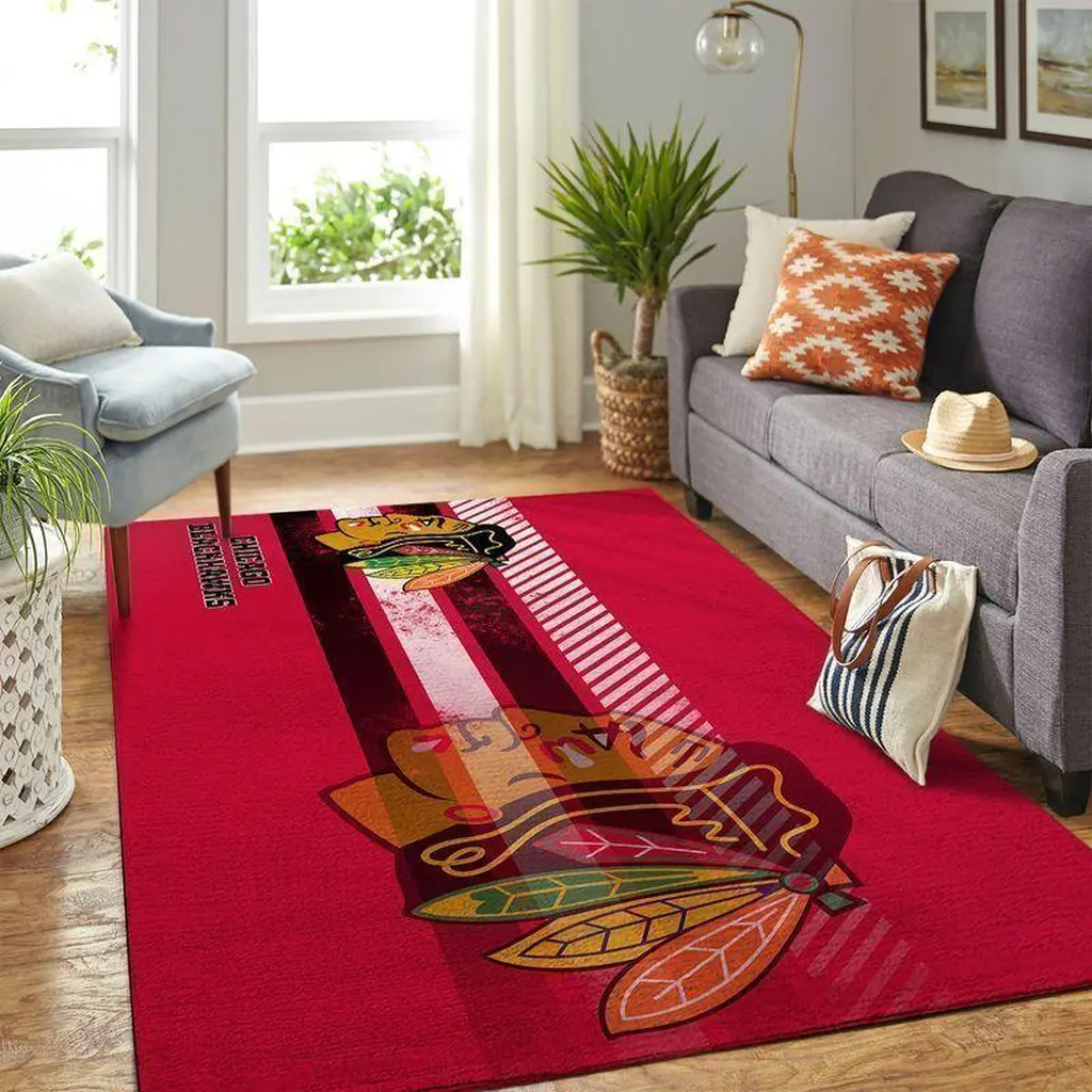 Chicago Blackhawks Rug - NHL Area for Living Room Black and Red