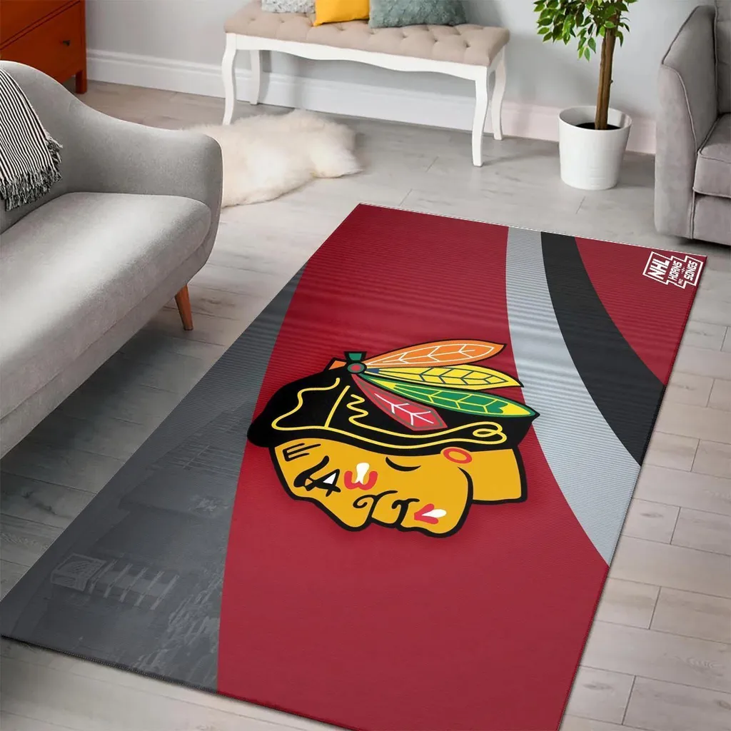 Chicago Blackhawks Rug - NHL Modern for Home Decor Black and Red