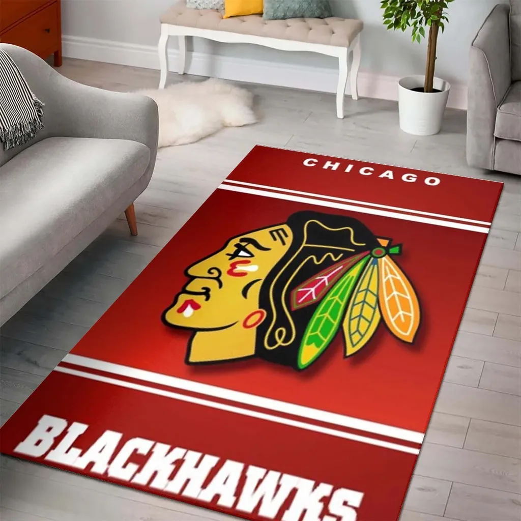 Chicago Blackhawks Rug - Team Logo Area for Home Decor Red and Yellow