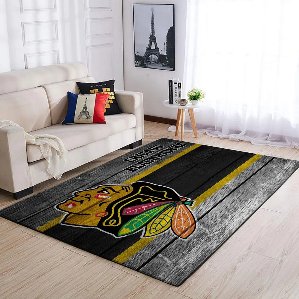 Chicago Blackhawks Rug - Vintage Style Area Design Black and Yellow