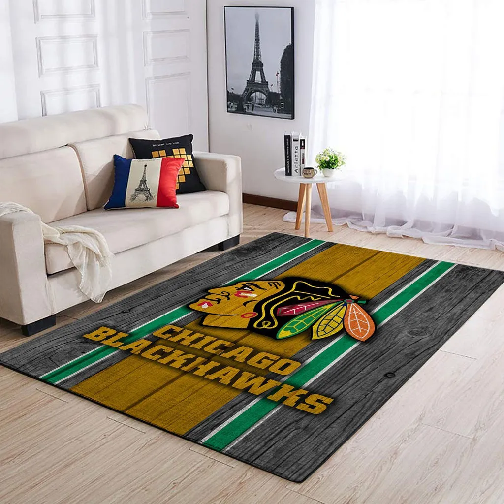 Chicago Blackhawks Rug - Vintage Wood Design Black and Yellow