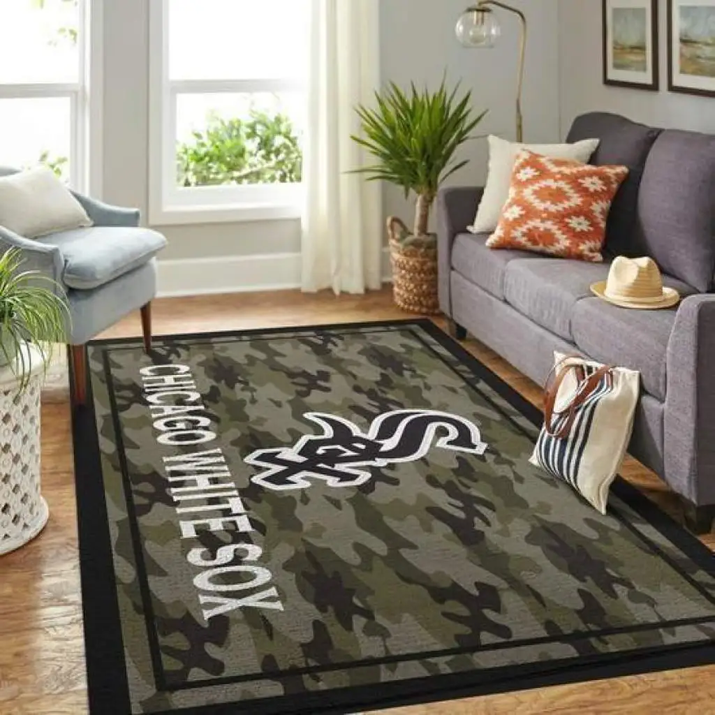 Chicago Sox Rug - Camo Baseball Area Carpet Black and Green