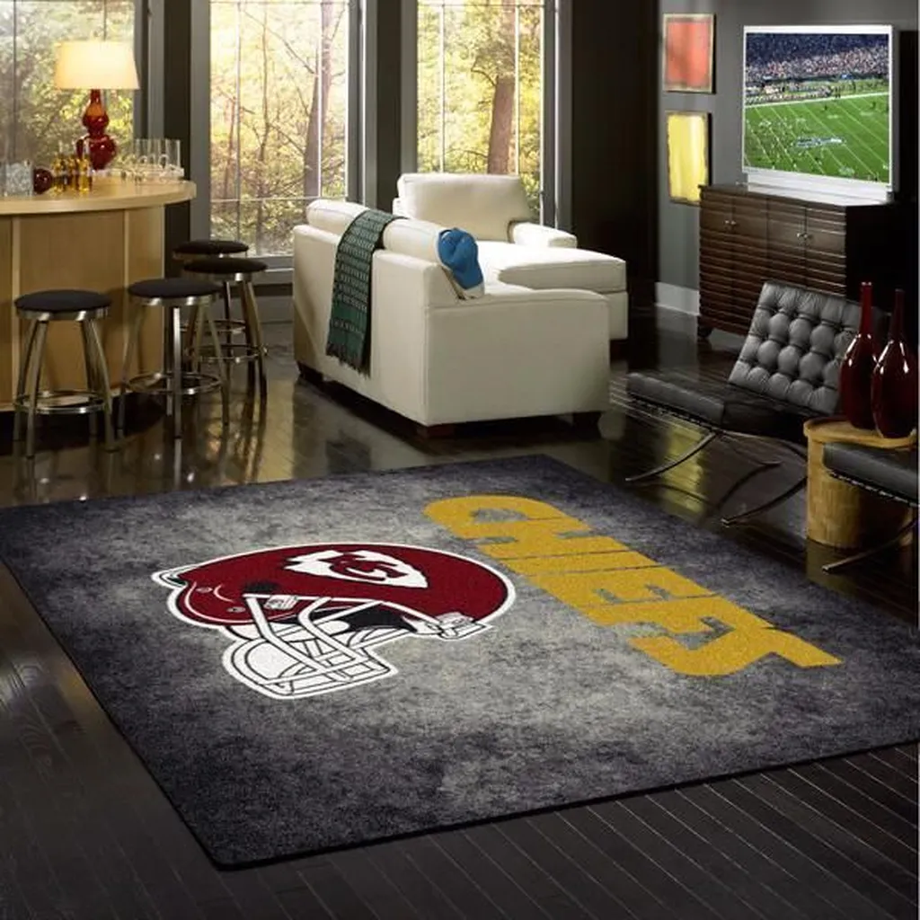 Chiefs Football Area Rug for Living Room Decor Red and Gray